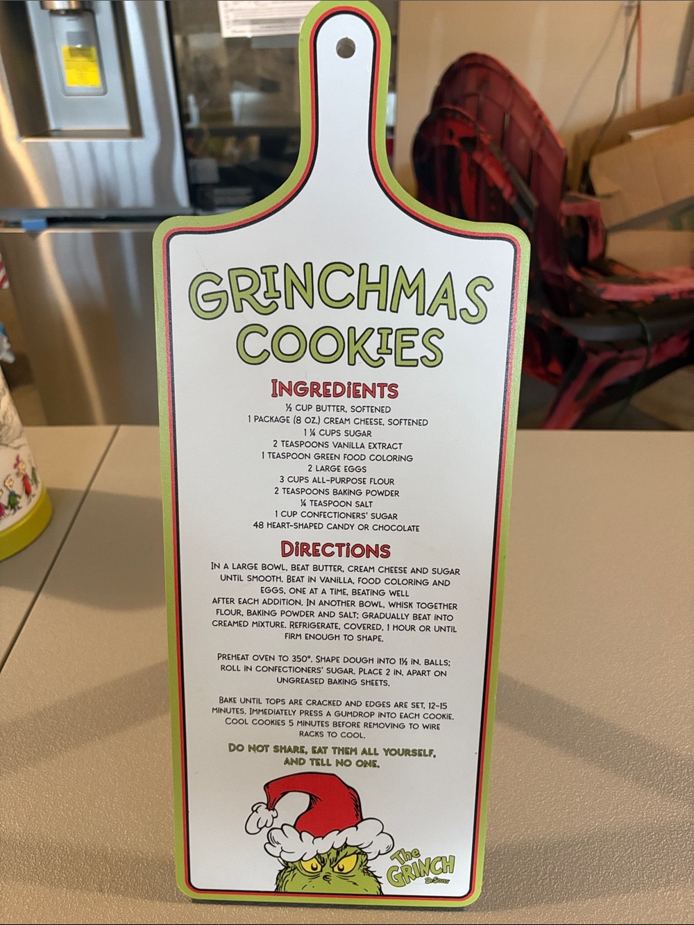 Grinchmas Cookies Recipe Paddle - Green & Red Holiday Baking Sign